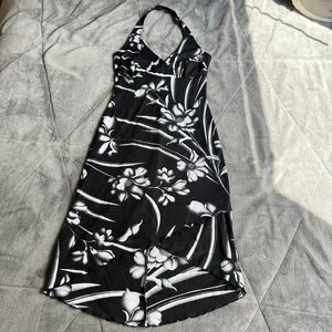 Vintage 90s fairycore Perseption black and white floral halter mini dress small